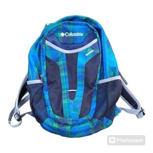 🛍 Columbia Beacon Daypack Backpack 2 water bottle pockets blue green plaid